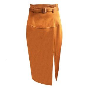Cognac Slit Pencil Skirt by Hilary MacMillan